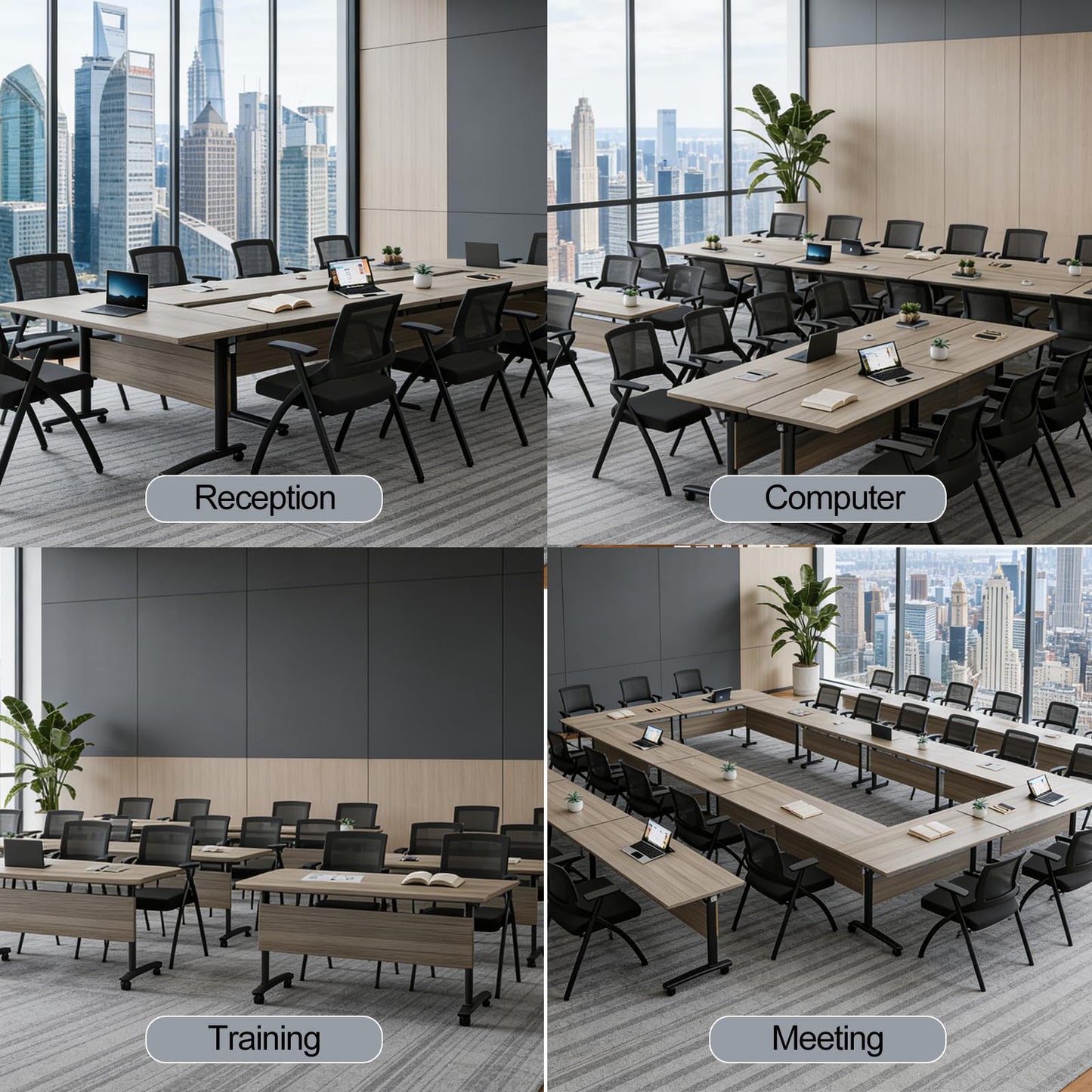 Folding Conference Room Table with Wheels, 6ft Modular Large Mobile Modern Conference Tables Office Meeting Training Table for Classroom(6, Gray, D 55")