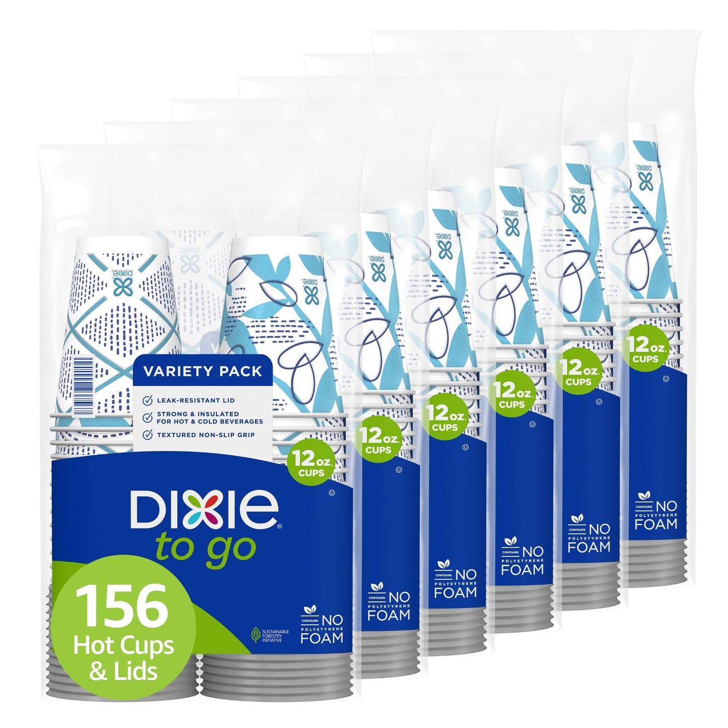 Dixie To Go Paper Coffee Cups With Lids, 12 oz, 156 Count (6 packs of 26 cups), Disposable Insulated Paper Cups for On-The-Go Hot or Cold Beverages