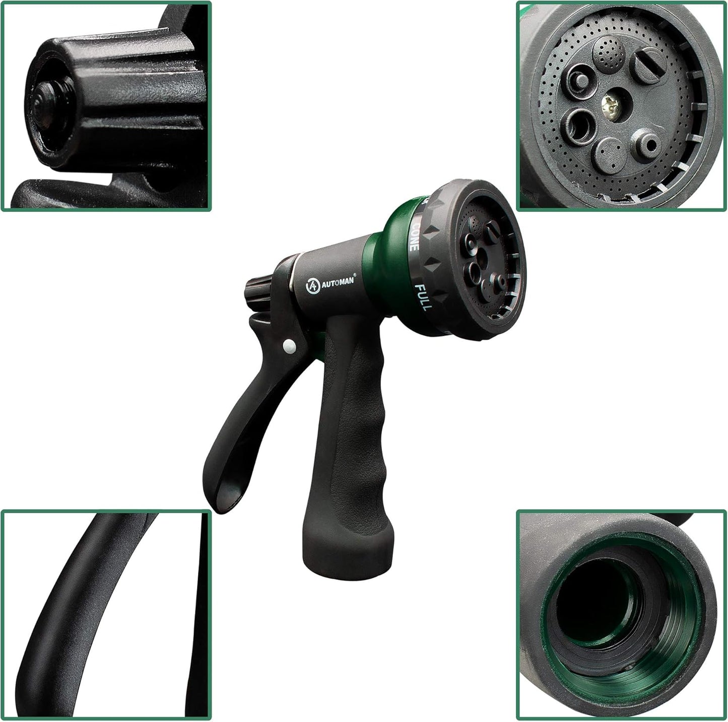 AUTOMAN Garden Hose Nozzle - ABS Water Spray with 7 Adjustable Patterns | Slip Resistant for Plants & Pets