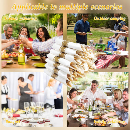Supernal 120Pack Gold Plastic Silverware Wrapped Plastic Cutlery Set with Napkin,Pre Rolled Napkins with Cutlery Set,Rolled Silverware Disposable For Valentine's Day Mother's Day and Easter
