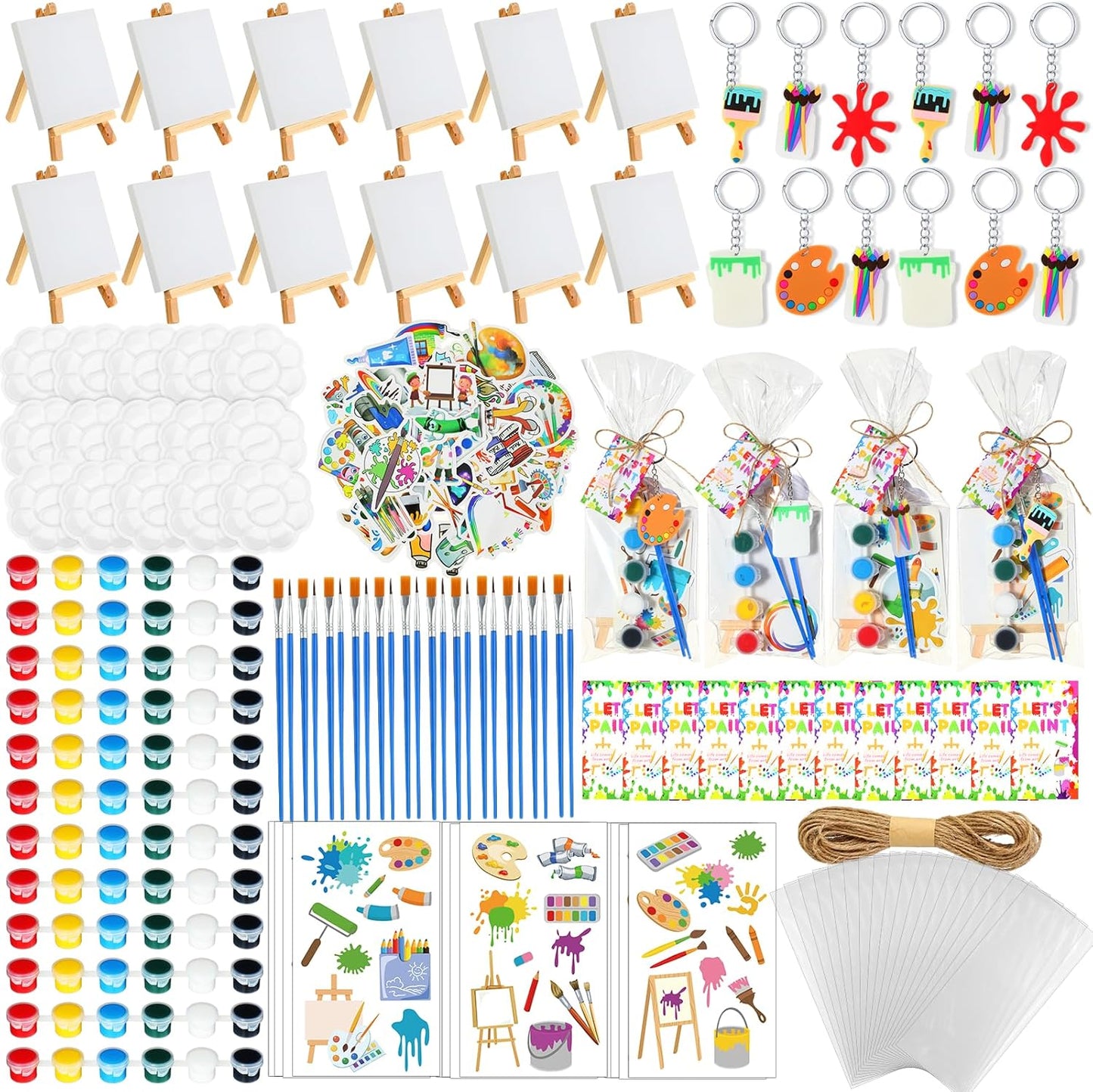 206 4 4 Inch Set HyDren Pcs Paint Party Favors Bulk x Canvas Easel and Watercolor Paint Palette Brush Stickers Puffy