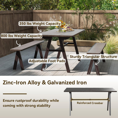 Giantex 3-Pieces Outdoor Picnic Table Set for 6 People, Rustproof Patio Dining Furniture Set with 1.93" Umbrella Hole, 800lbs Capacity Bench, 59" Camping Table for Porch Deck Yard Garden Lawn