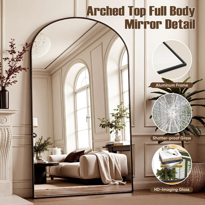 Furnbar Floor Mirror, 86"x46" Oversized Full Length Mirror with Stand, Arched Full Body Mirror Standing Hanging Leaning Against Wall, Aluminum Frame Giant Mirrors for Bedroom Cloakroom, Black