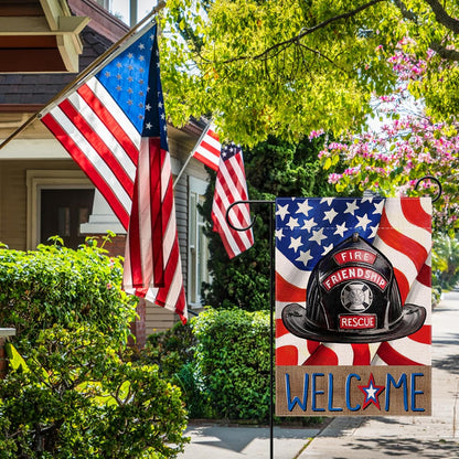 Welcome Firefighters Helmet Garden Flag, Fireman Emergency Rescue Alert Decorations, Double Sided 12x18 Outdoor Decor