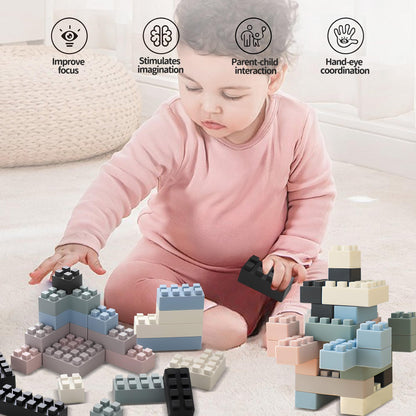 Silicone Blocks 24PCS + Sensory Balls for Toddlers 1-3, Soft Montessori Baby Blocks, Large Sensory Stacking Toys for Preschool Learning, Baby Rattle Ball Teething Set, Infant Sensory Toys 6-12 Months