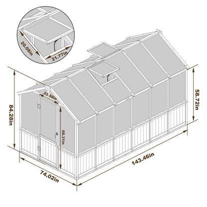 BlueWish 6x12FT Greenhouse, Greenhouse for Outdoor with Cedar Frame, Adjustable Vent, Wood Greenhouses with Polycarbonate Panel, Green House for Outside, Garden, Backyard, Black