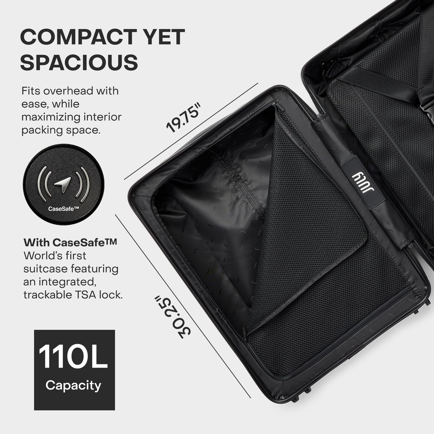 July Checked Plus with CaseSafe - 28.75" Built in Tracking, Airline Approved Check In Luggage with Wheels, Rolling Suitcase for Men & Women - Silent Spinner Wheels, Y-Strap - Dark Brown
