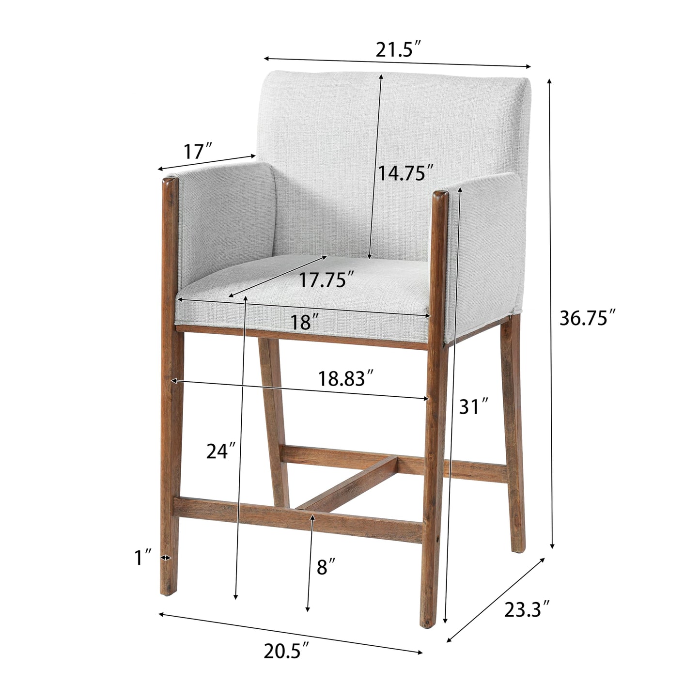 Christopher Knight Home Willer 24'' Comfy Upholstered Counter Height Bar Stools Set of 2, Counter Stools for Kitchen Island, Wood Dining Room Chair, Bar Stool with Footrest/Armrest, Walnut + Beige
