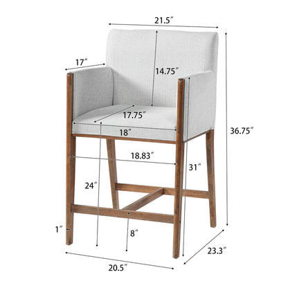 Christopher Knight Home Willer 24'' Comfy Upholstered Counter Height Bar Stools Set of 2, Counter Stools for Kitchen Island, Wood Dining Room Chair, Bar Stool with Footrest/Armrest, Walnut + Beige