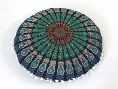 22 Inches Round Mandala Floor Pillow Cover Seating Cushion Throw Cover Hippie Decorative Bohemian Ottoman Pouf Cover