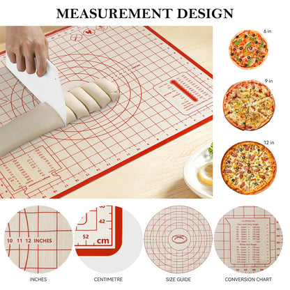 Silicone Baking Mat,28in×20in & 16in×12in Pastry Mat,Measuring Non-slip Dough mat Mats for Baking,Kneading Dough,Table Mats Red(2Pack)