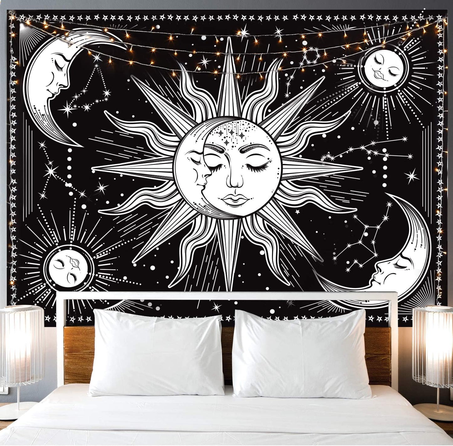 Black and White Wall Tapestry - Aesthetic Moon Tapestry for Bedroom, Living Room, Dorm Decor (59.1x59.1 Inches)