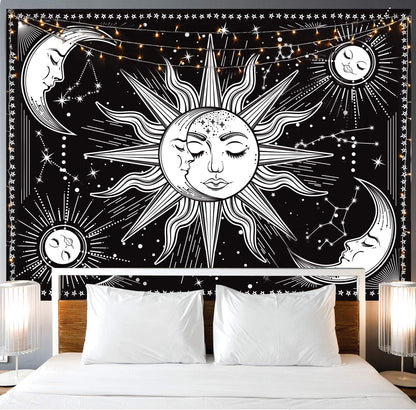 Black and White Wall Tapestry - Aesthetic Moon Tapestry for Bedroom, Living Room, Dorm Decor (59.1x59.1 Inches)