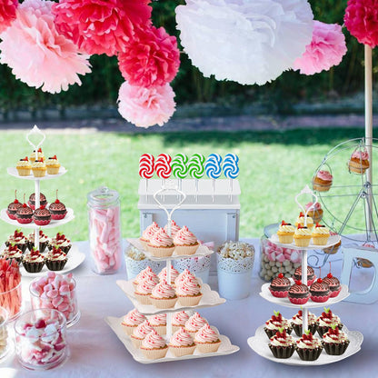 Mwellewm 10Pcs Cupcake Stand,Dessert Table Display Set, 4 White 3 Tired Cake Stand 6 Plastic Serving Trays for Party Cookie Rack Desert Tower Holder for Wedding Decor Baby Shower Tea Party Decorations