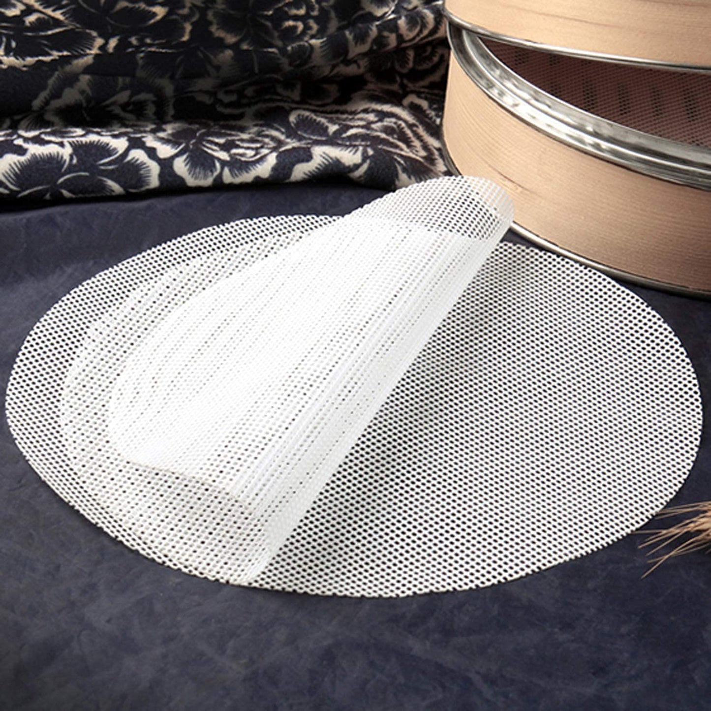 GUCUJI 10 Inch Silicone Bamboo Steamer Liners - Non-Stick, Reusable Steamer Mesh Mats for Steamed Buns, Dumplings, veggies, Dim Sum, Momo, Rice, and fish - Food Grade BPA Free (4Pcs)