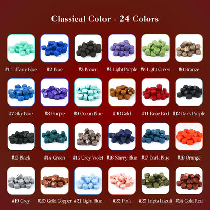 TRINIDa Wax Seal Kit, Premium Wax Seal Stamp Kit with 24 Colors 624 Pcs Beads, Metallic Pens, Warmer, Spoon and Tea Candles for Wedding Invitation, Letter Envelope, Gift Cards & DIY Crafts