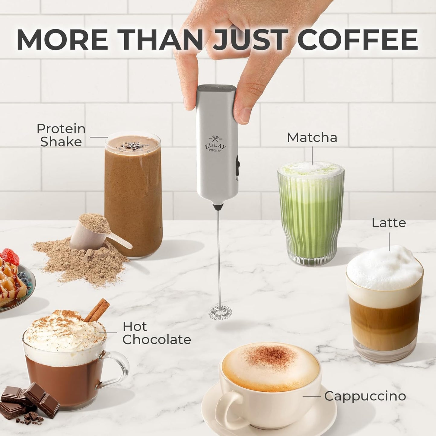 Zulay Kitchen Mini Milk Frother Handheld - Electric Mixer - Portable Wand for Coffee, Lattes, Cappuccino, Hot Chocolate