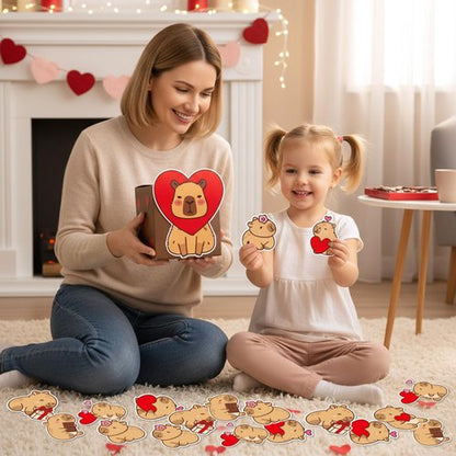 H1vojoxo DIY Valentine’s Day Mailbox - 48PCS Valentine’s Day Cards and Mailbox for Kid Classroom Exchange Valentines Gift Card Box for Boys Girls Valentines Capy Card Box for Valentine Party Favor
