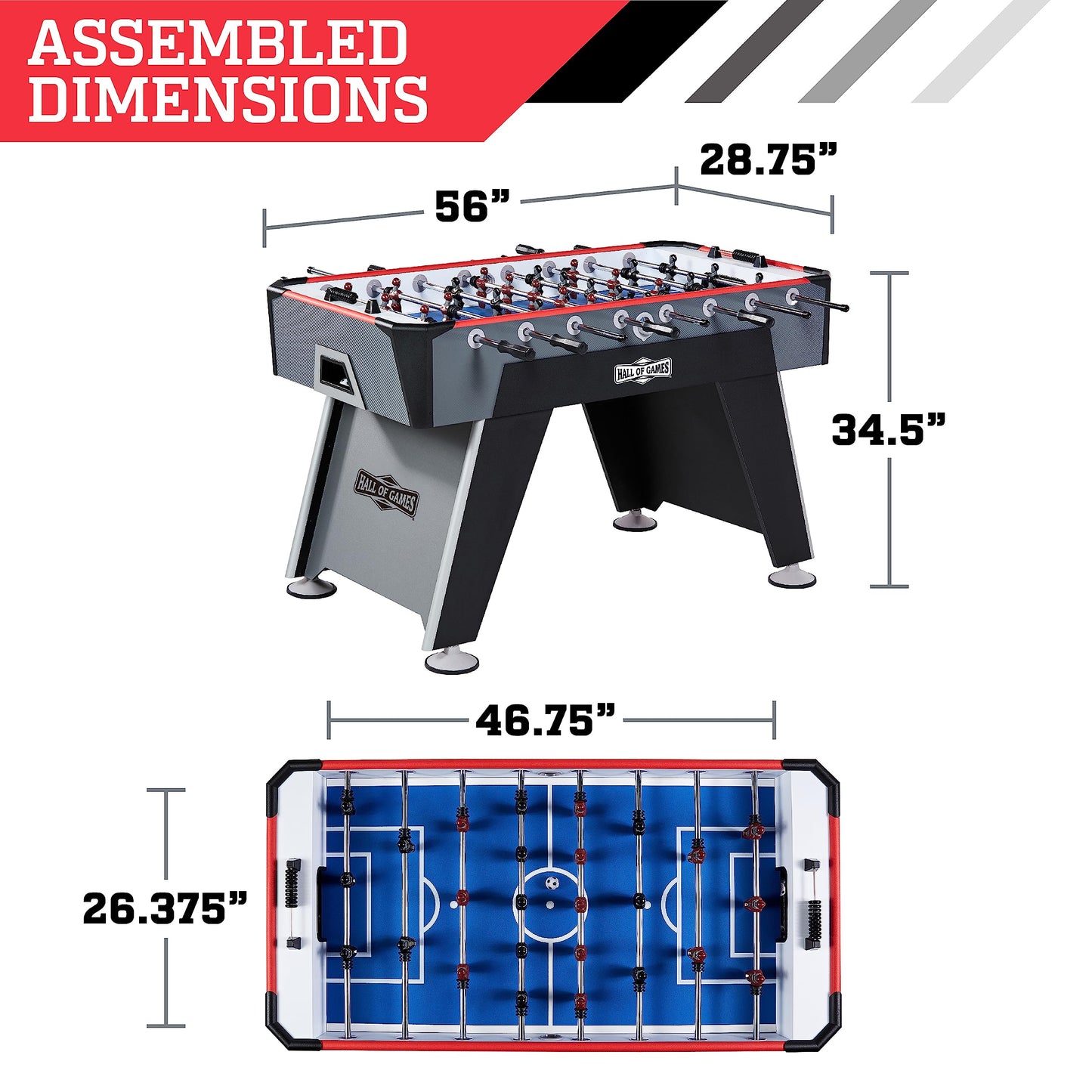 Hall of Games 56" Arcade Foosball Table, Black/Grey
