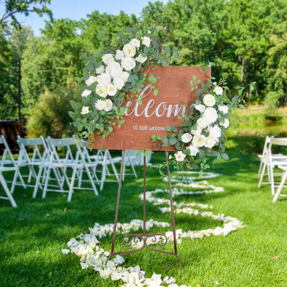 WEDFLOR Arch Flower Kit of 2 - Artificial Floral Swag for Wedding Welcome Sign, Reception Ceremony Signs, Chair Decor (White)