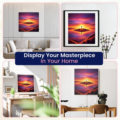 Modern Merch Jesus Diamond Art for Adults Sunset Cross Christian 5D Diamond Painting Kit for Adults Landscape, DIY Jesus Wall Art Cross Stitch Kits Gem Art, Round Drill 12x16 Religious Gifts for Women