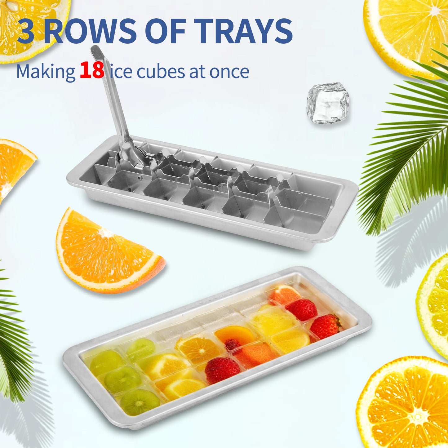 Stainless Steel Ice Cube Trays for Freezer, 18-Slot Vintage Inspired Design Metal Ice Cube Trays with Removable Tray, Easy Release Handle, Dishwasher Safe for Bars, Kitchens & Frozen Foods