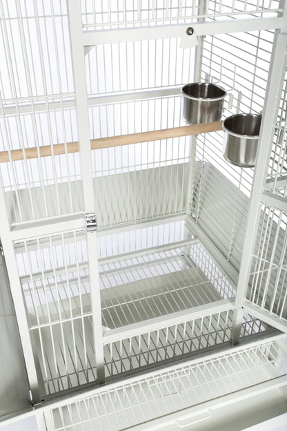 Prevue Pet Products Large Dome Top Bird Cage - Medium Steel Cage with Casters, Dual Locks, Seed Guards, and Perches, Ideal for Cockatiels, Conures, and Similarly Sized Birds - Chalk White