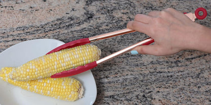 COOK WITH COLOR Stainless Steel Silicone Tipped Kitchen & BBQ Tongs Set, 2 Pc Tongs in Red