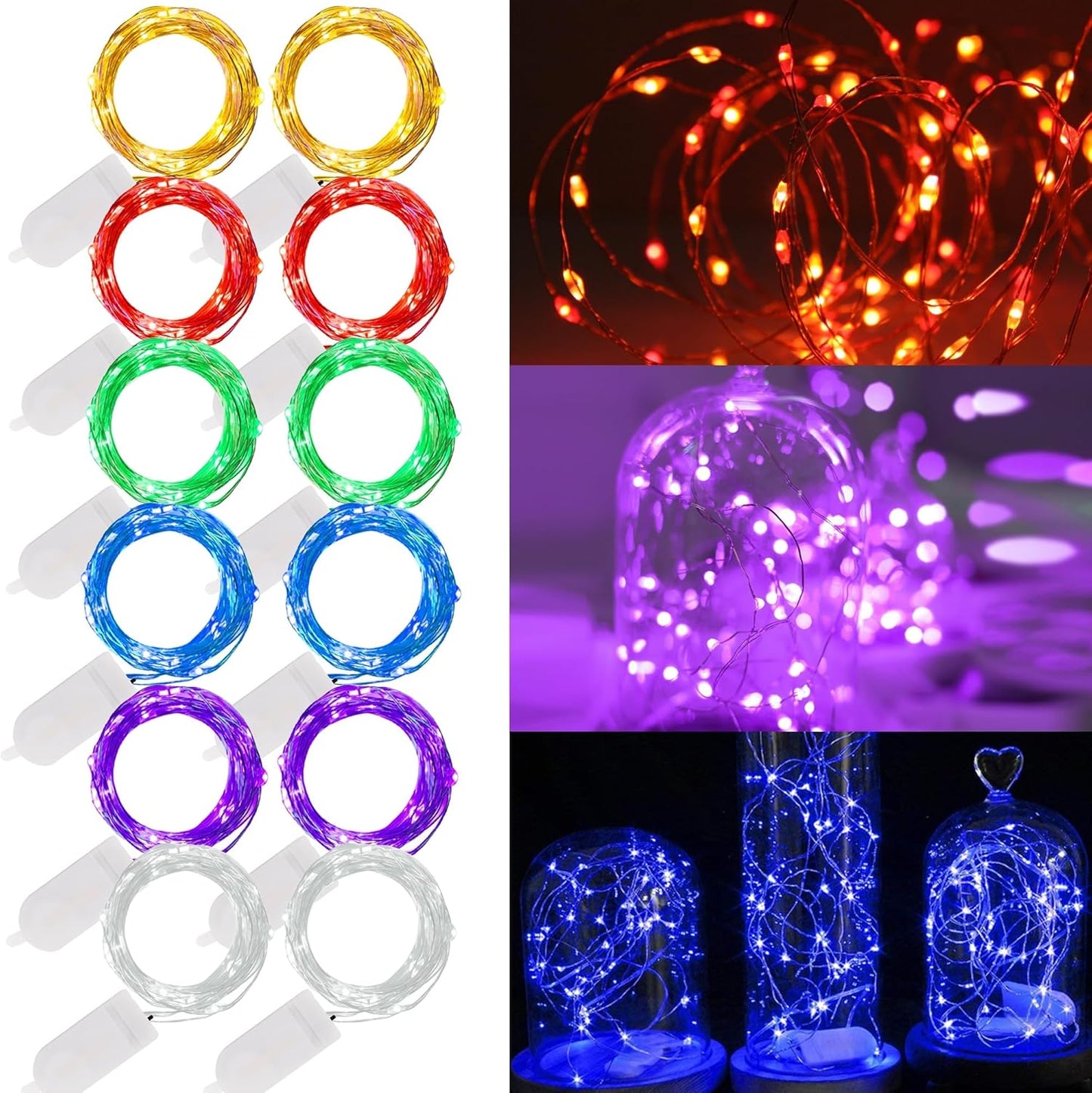 12 Pack 7 20 WATERGLIDE Fairy Lights Battery Operated (Included), ft LED Mini String Lights, Waterproof Silver Wire