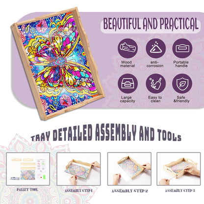 EWJRNSF Diamond Art Kits for Adults Wooden Serving Trays with Handles, 5D Diamond Painting Big Gem Arts and Craft Gifts Trays Decor Gift Home Decor 9.8x13.8 Inches Butterfly A
