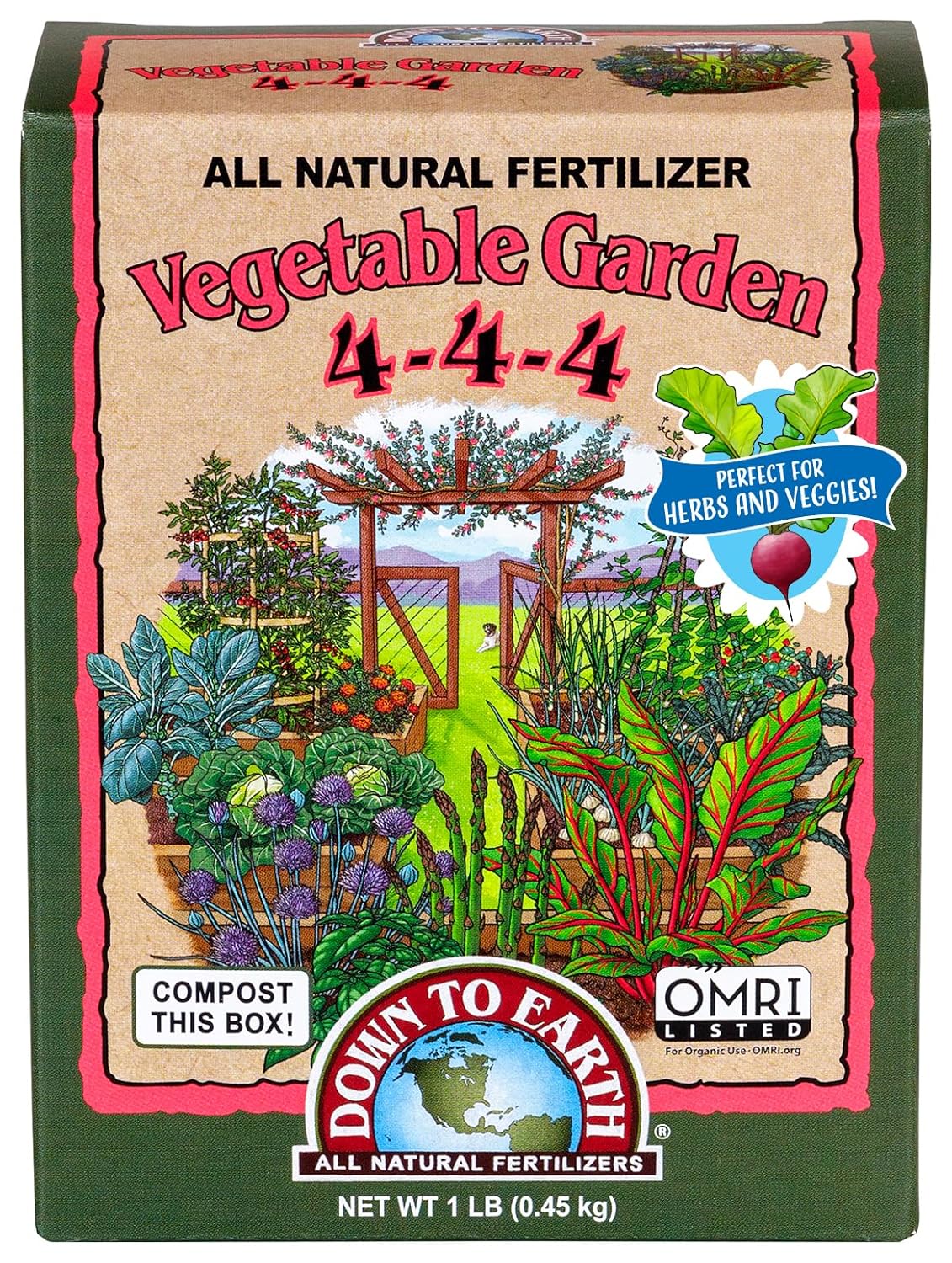 4-4-4, 1 lb Down To Earth All Natural Fertilizers Organic Vegetable Garden - Plant Food for Vegetables, Herbs, Greens