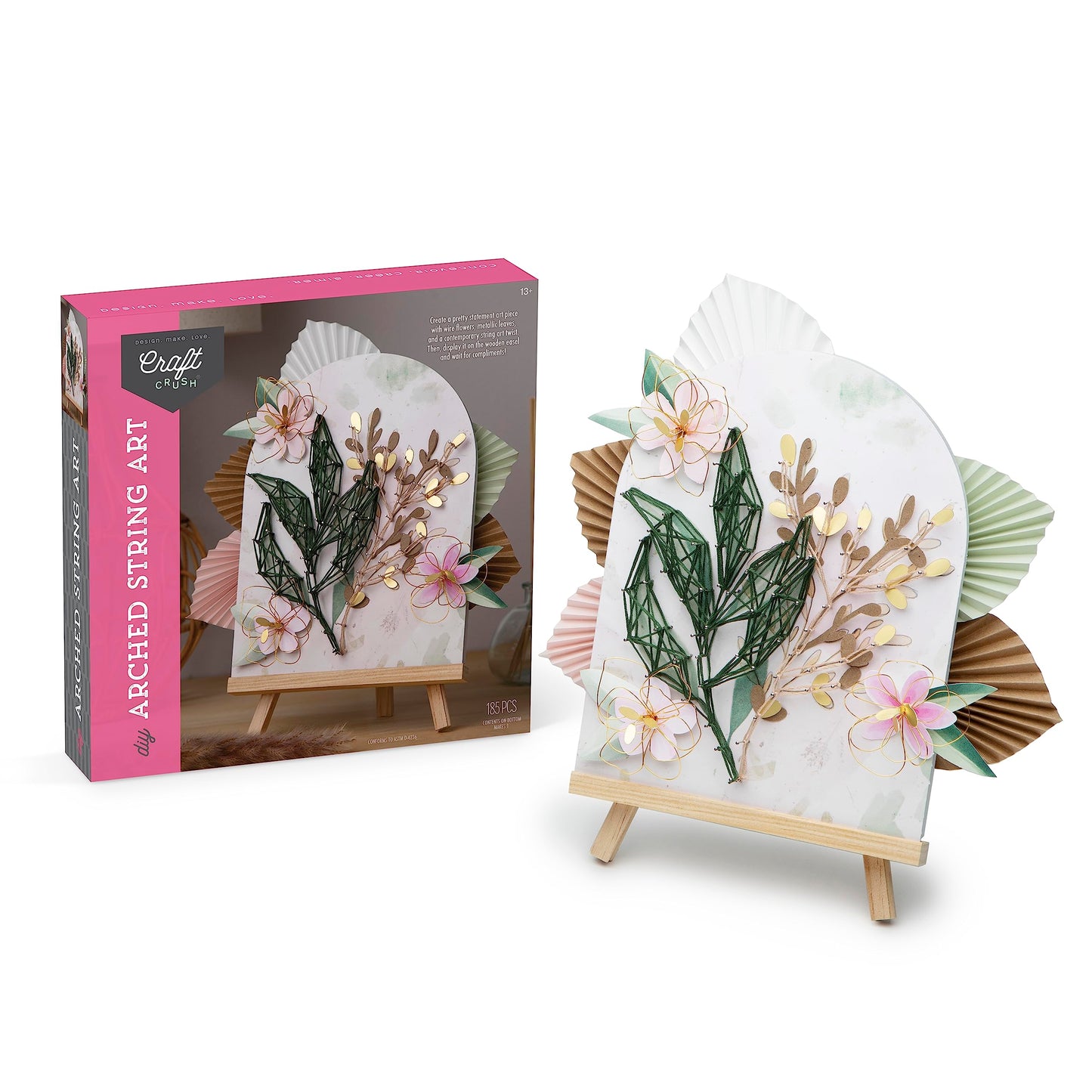Craft Crush DIY String Art Craft Kit - Floral Interior Design DIY Activity for Teens & Adults - Complete String Art Kit with Embroidery Thread, Foam Canvas, Metal Pins, Wooden Easel - Ages 13+