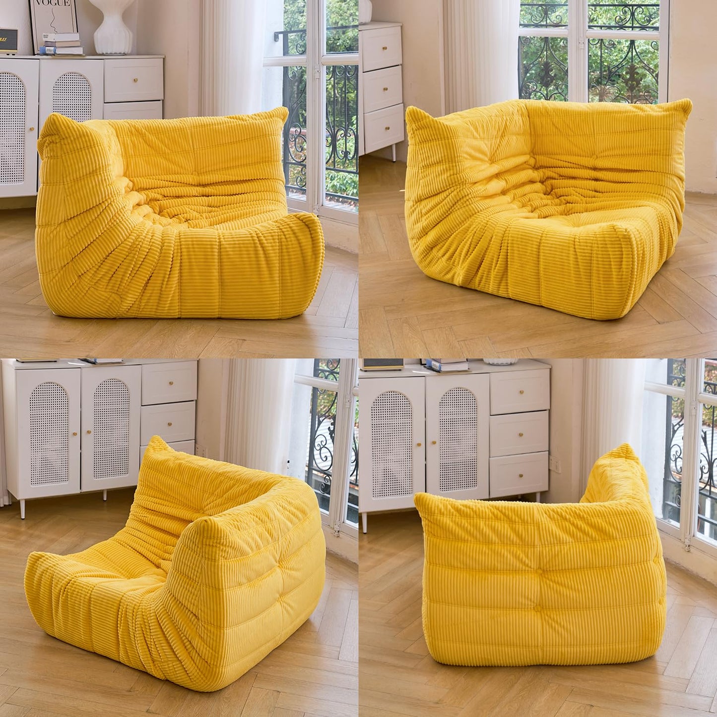 N&V Fireside Corner Chair, Mid Century Armless Floor Sofa, Soft Premium Corduroy Floor Lounge Chair, Foam Sofa Accent Chair for Living Room Bedroom and Office (Lime)