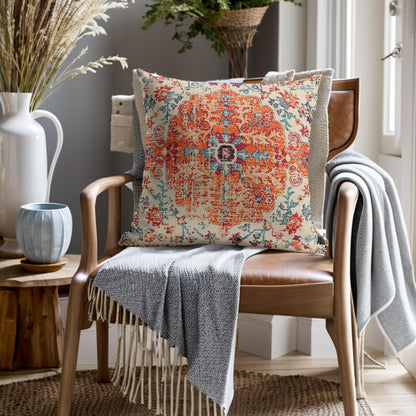 Boho Ethnic Pillow Covers 18x18 Inch Set of 2 Bohemian Rust Carpet Throw Pillows For Couch Burnt Orange Blue Teal Geometric Decorative Pillow Cases Farmhouse Home Decor For Couch Sofa Room Outdoor