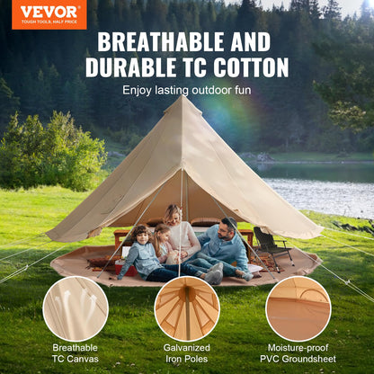 VEVOR Canvas Bell Tent, 4 Seasons 3 m/9.8ft Yurt Tent, Canvas Tent for Camping with Stove Jack, Family Camping Outdoor Hunting Party