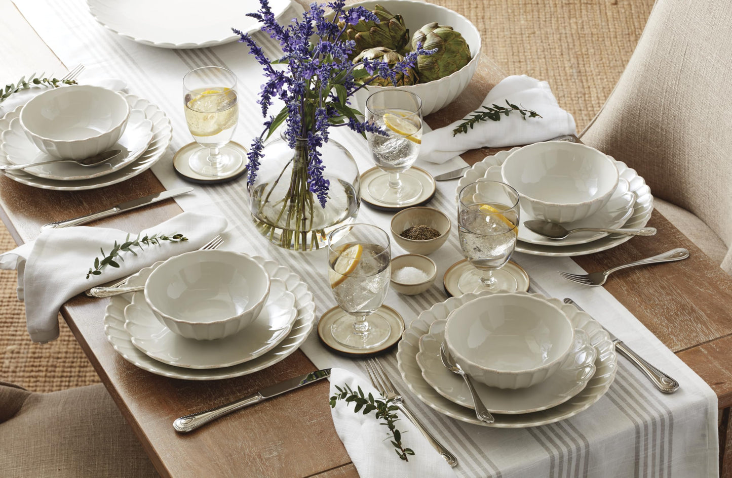 Lenox Dinnerware Sets, French Perle Groove White 24-Piece Dinnerware Set, Service For 8, Stoneware, Dishwasher Safe, Microwave Safe, Bowls, Plates And Bowls, Dinner Dishes, Plates (White, 24 Piece)