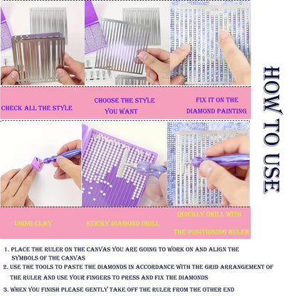 Diamond Painting Ruler Stainless Steel Diamond Art Ruler Alignment, Diamond Painting Guide Tools (Square-3Pcs(1,3,4 Rows))