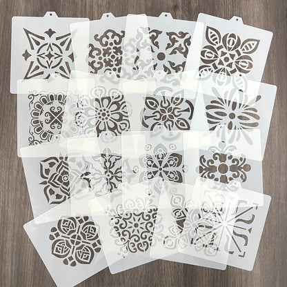 16 Pcs Scroll Tile Cookie Stencils, 5.5"x5.5" Floral Baking Stencils for Royal Icing, Cake Decorating Pattern DIY Mold Tools for Biscuit, Dessert, Coffee
