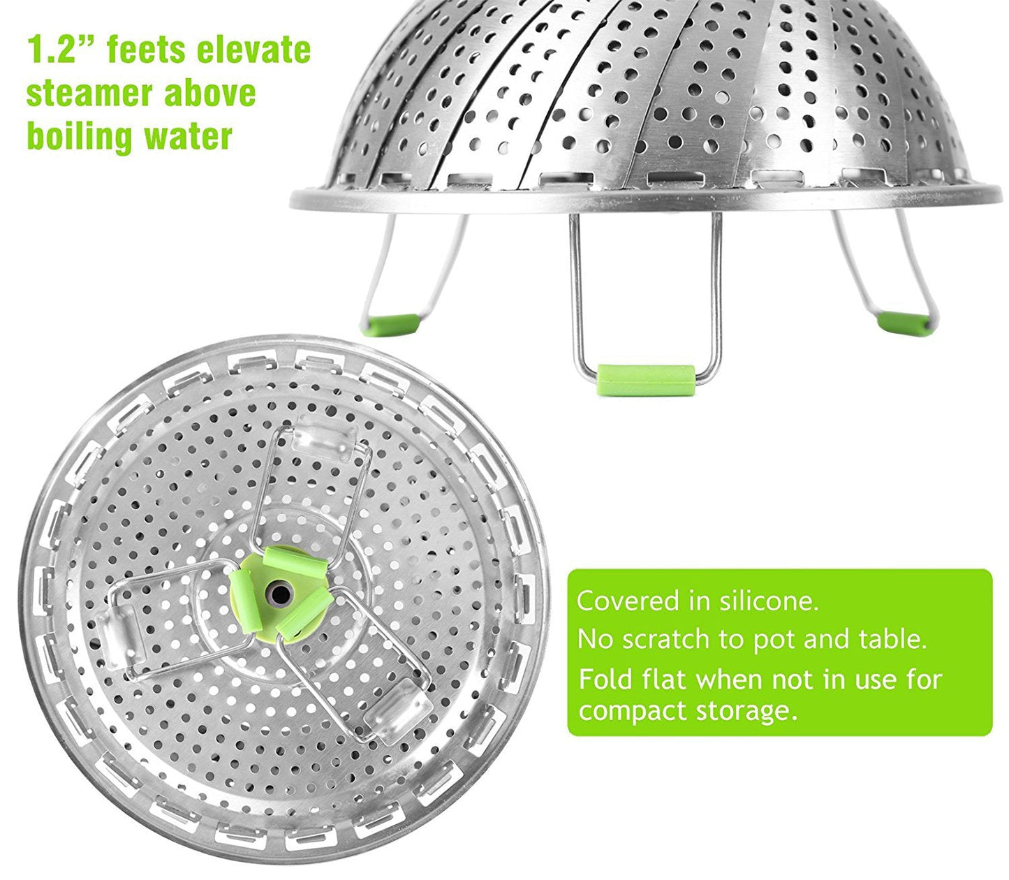 Consevisen Vegetable Steamer Basket for Cooking Food, Stainless Steel Veggie Steam Basket for Pot, Folding Expandable Steaming Insert with Extendable Handle Fits Various Size Pot, 5.1" to 9"