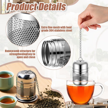 Umigy 4 Pcs Tea Infuser Strainers for Loose Tea with Scoop, Extra Fine Mesh Steeper 304 Stainless Steel Diffuser Leaf Holder with Extended Chain Hook for Brew, Spices, Seasoning (Stylish Style)