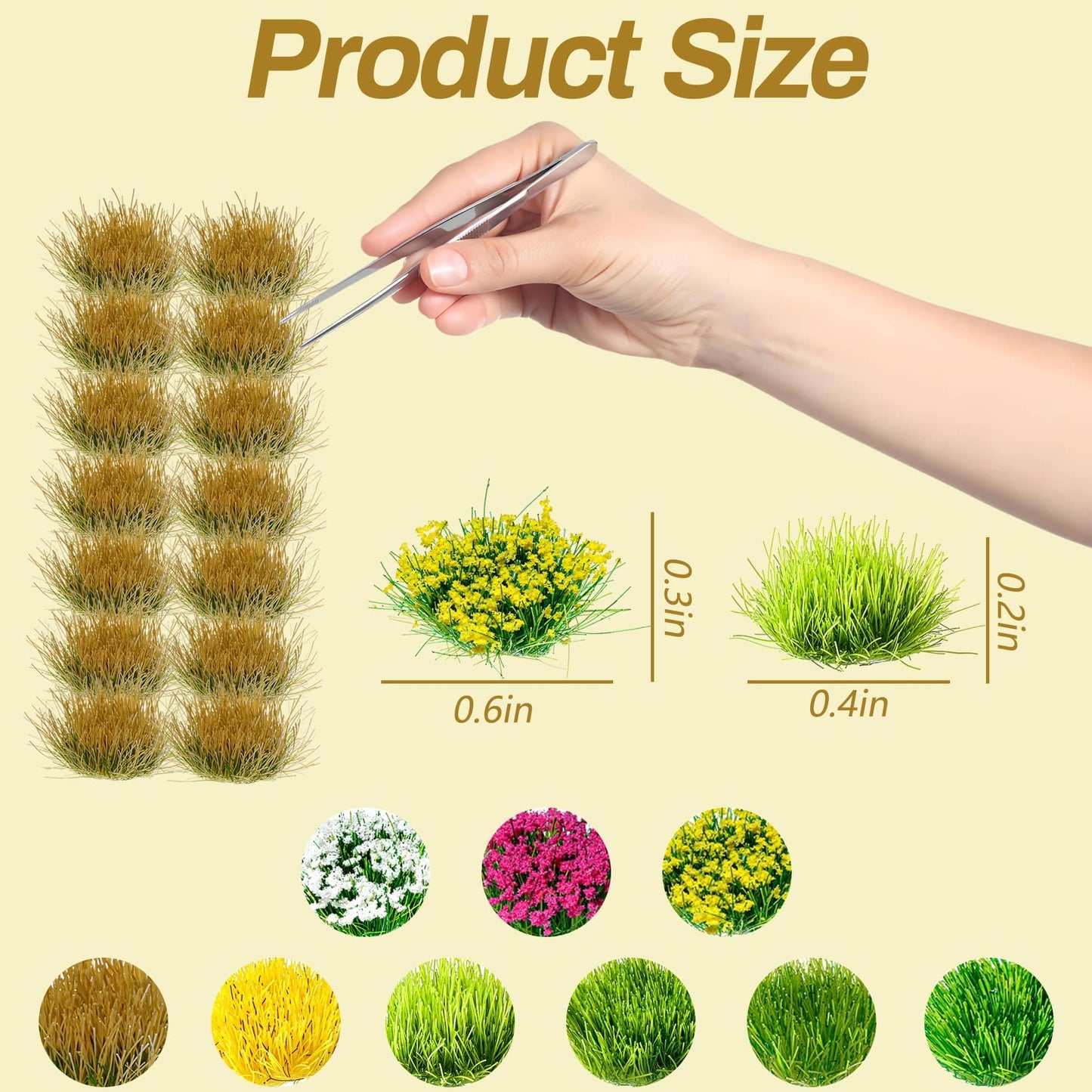 Potanro 126pcs Static Grass Tufts and Miniature Flowers Cluster for Crafts,Diorama Grass Base Supplies,Model Grass Scene Accessories for Train Railroad Scenery Sand Military Terrain Model