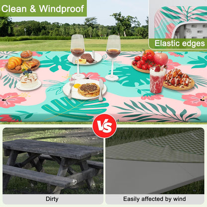 HobbLab Rv,72in,Teal Picnic Table Cover with Bench Covers Portable Table Cloth Built-in Storage Pocket Fitted