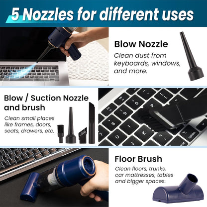 ELI Productions Handheld Vacuum Cordless, 120W Multi-Nozzles Pet Vacuum Cleaner with LED Light