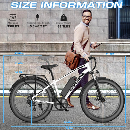 Funhang Electric Bike for Adults, 1000W Peak Ebike, 20MPH 60Miles Electric Mountain Bike, 26" Fat Tire Electric Bicycle with 48V 13AH Battery, Front Suspension,7 Speed, Rear Rack, UL 2849 Certified