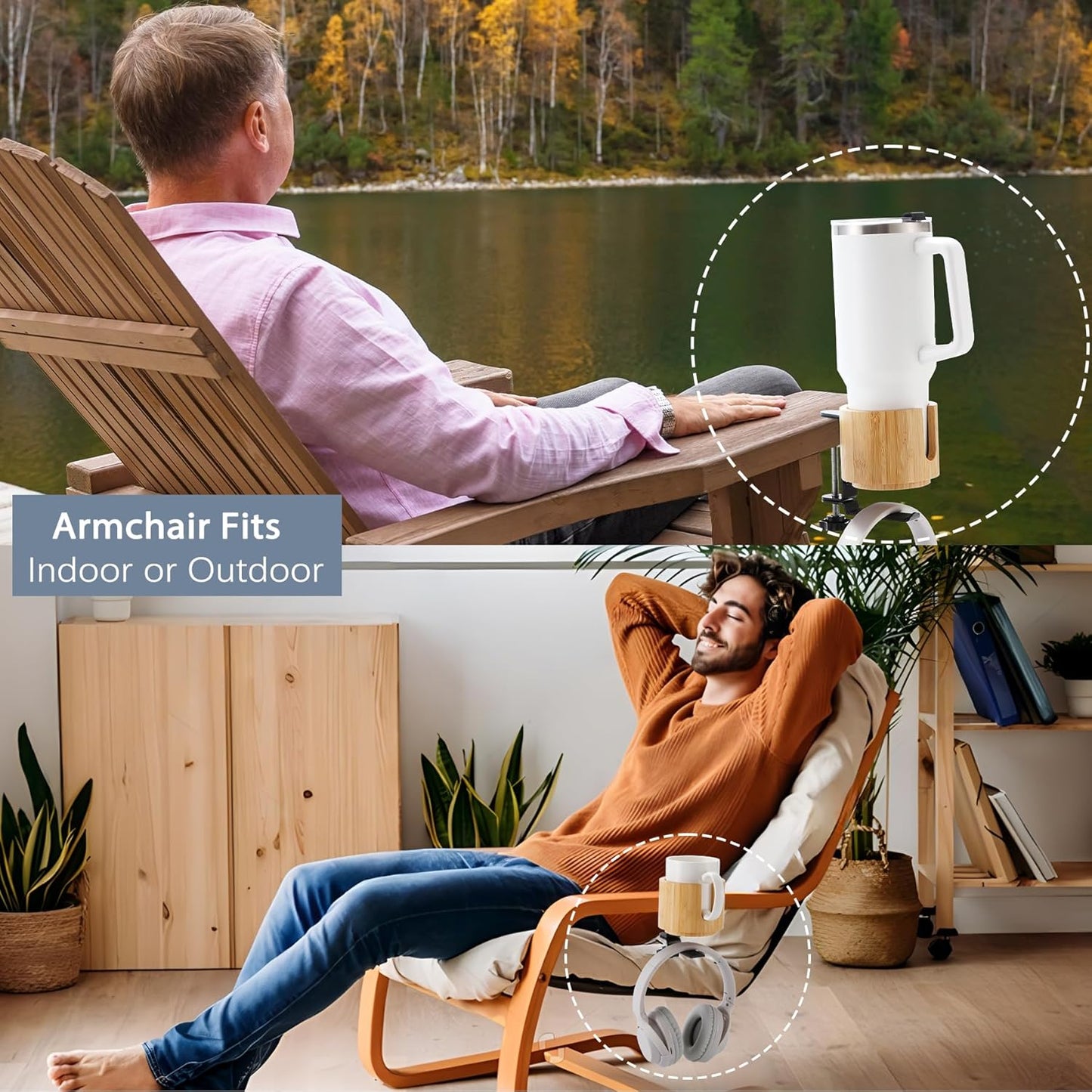 Nnewvante Desk Cup Holder, 2 in 1 360° Rotating Headphone Hanger and Anti-Spill Cup Holder for Gaming Desk