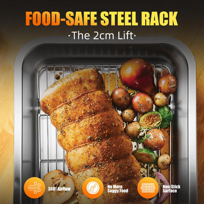 Stainless Steel Turkey Roasting Pan with Rack & Handles, Heavy Duty Food-Safe Turkey Pan Dishwasher Safe, Perfect for Cooking Turkey and Steak for Thanksgiving and Christmas (Standard)