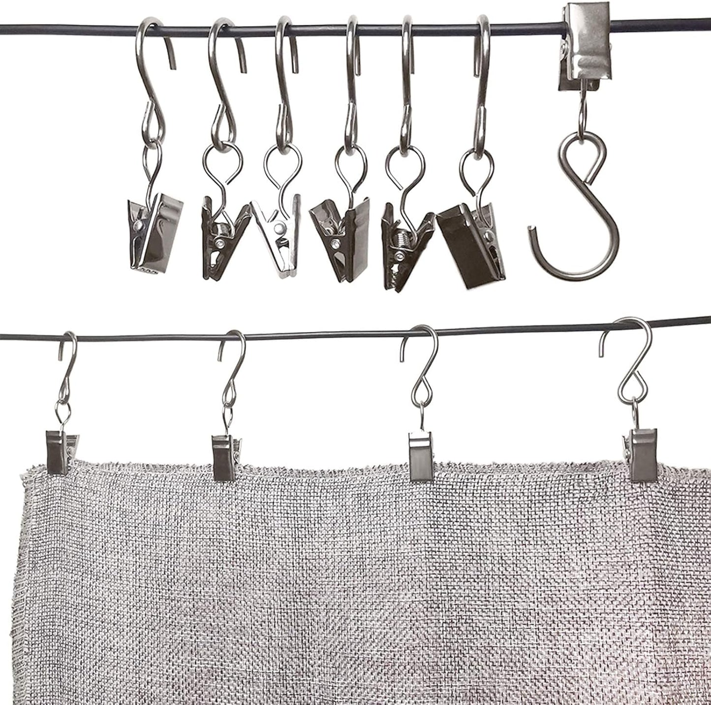 Stainless Steel S Hooks - 50 Pack Curtain Clips for Hanging Lights & Art Displays | 2.4 Inch Long, Silver