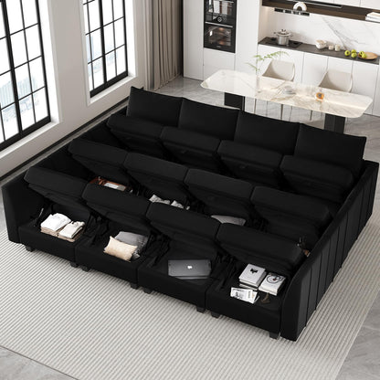 Belffin Oversized Modular Sectional Couch Sleeper Sofa with Storage Velvet Sectional Sofa Bed for Living Room, 12 Seats, Black