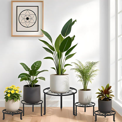 NQW 5 Pack Plant Stand Metal Flower Pot Stand Holders Indoor Tall Plant Rack Plant Round Black Plant Shelf For Living