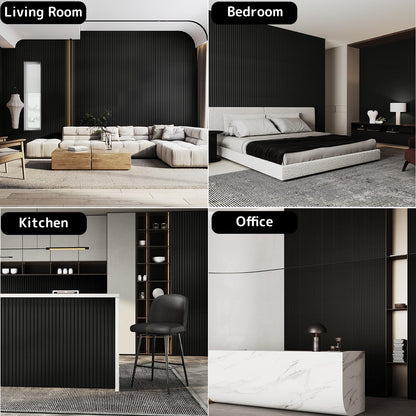 Sunny Heart Solid Wood Slat Panels for Wall 2-Piece 93.5" x 12.6" Acoustic Panels for Interior Wall Decor Noise Cancelling Soundproof 3D Fluted Sound Absorbing Panel Black